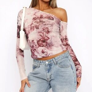 Floral Mesh One Shoulder Top